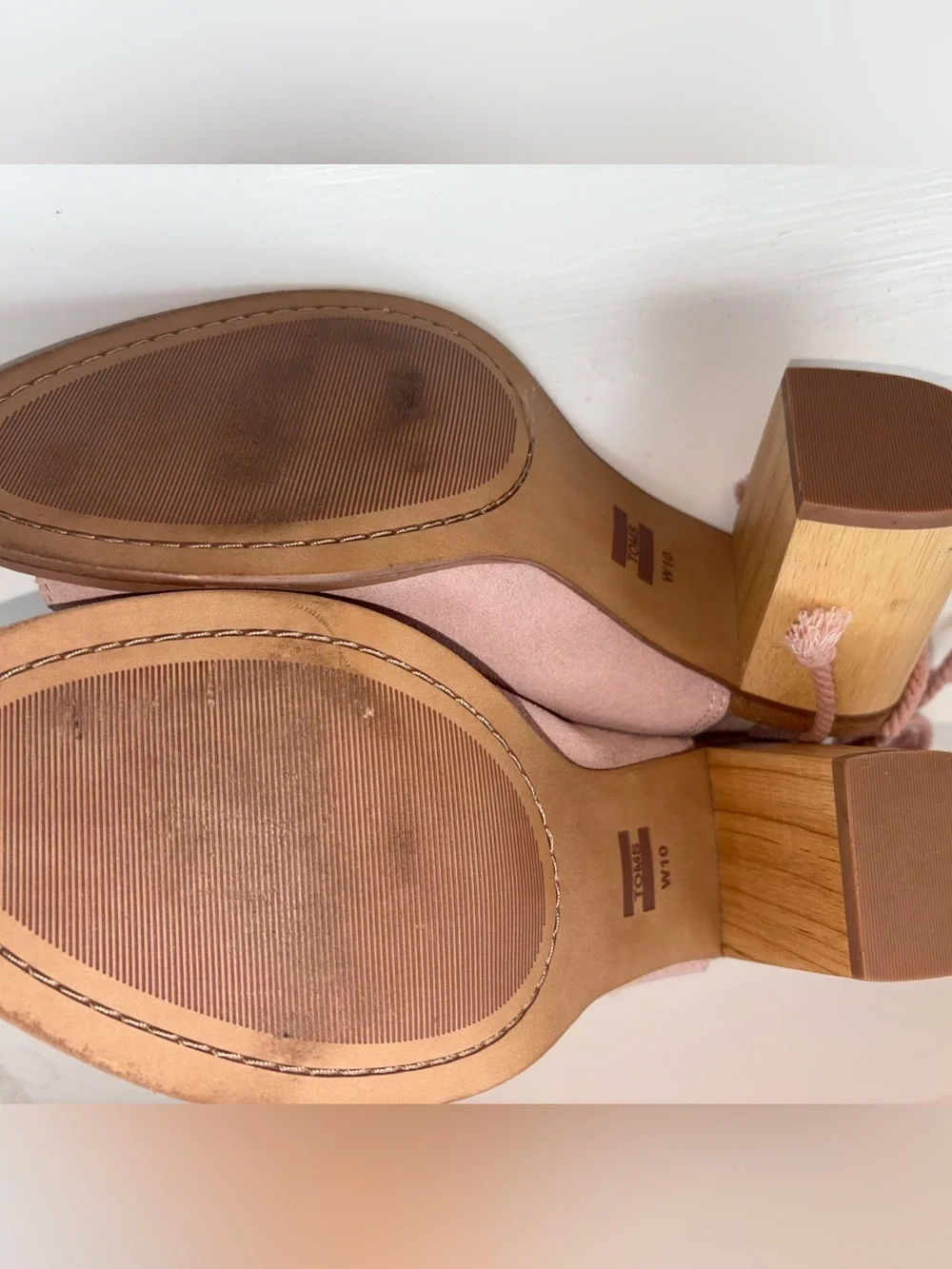 TOMS Elba Blush Suede Peep Toe Wood Block Heel  Womens 10